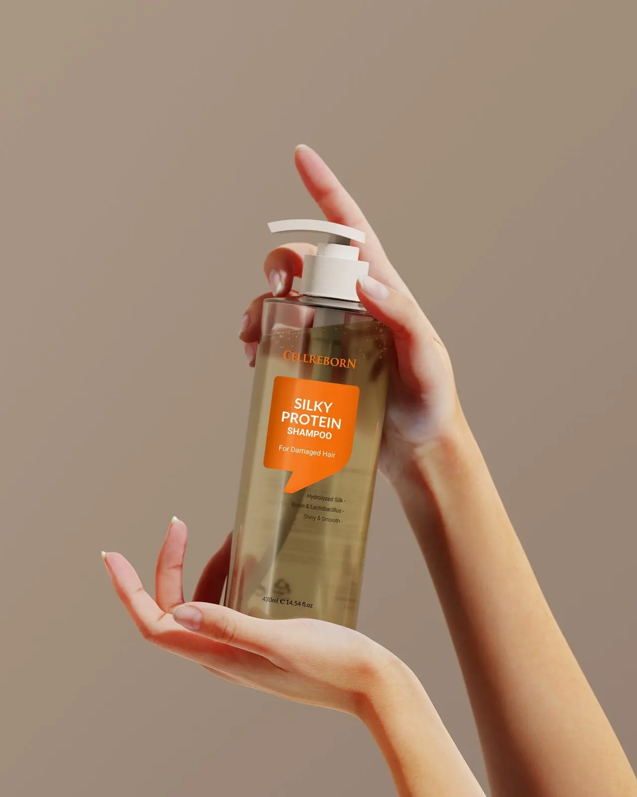 CELLREBORN Silky Protein Shampoo, styled photo (China label)
