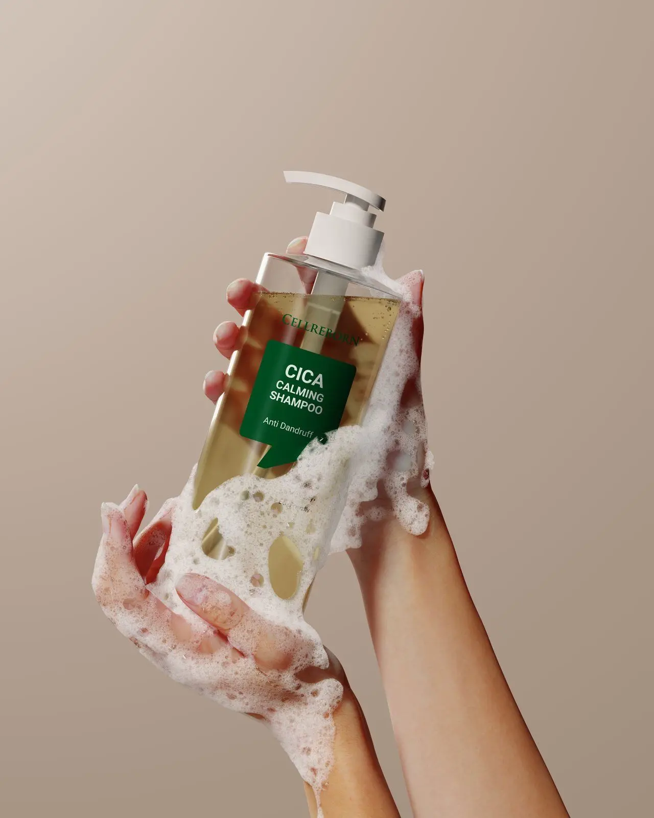 CELLREBORN Cica Calming Shampoo, styled photo (China label)