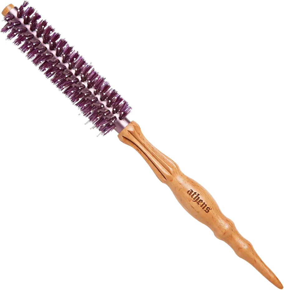 Athens Goddess Roll Brush with a wooden handle and purple bristles